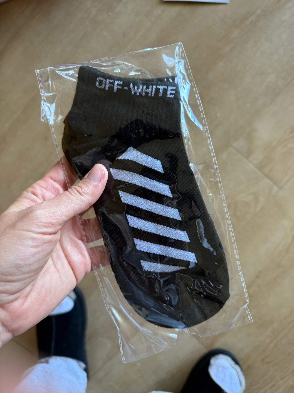 Off-White Black Ankle Socks with White Diagonal Stripe Logo